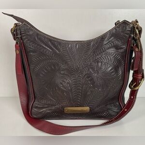Tooled American West Purse Burgundy W/Bag Charm